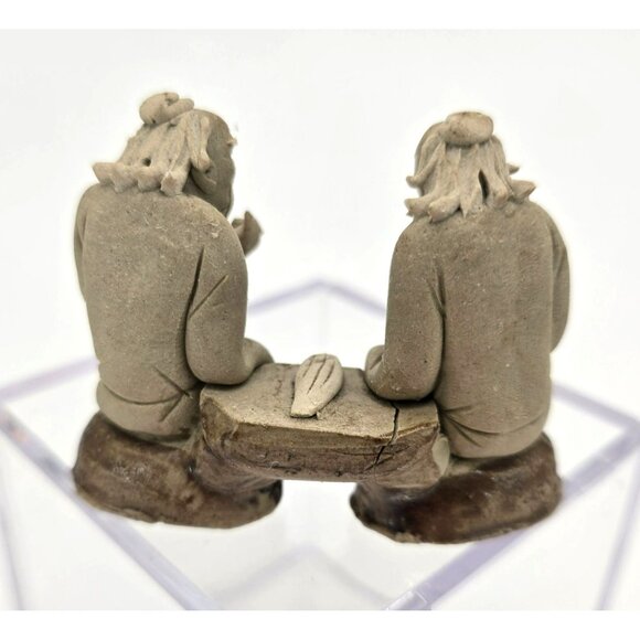 Vintage Chinese Mudman Figurine Pair Sitting on Bench Smoking Pipe je155 - Picture 5 of 12